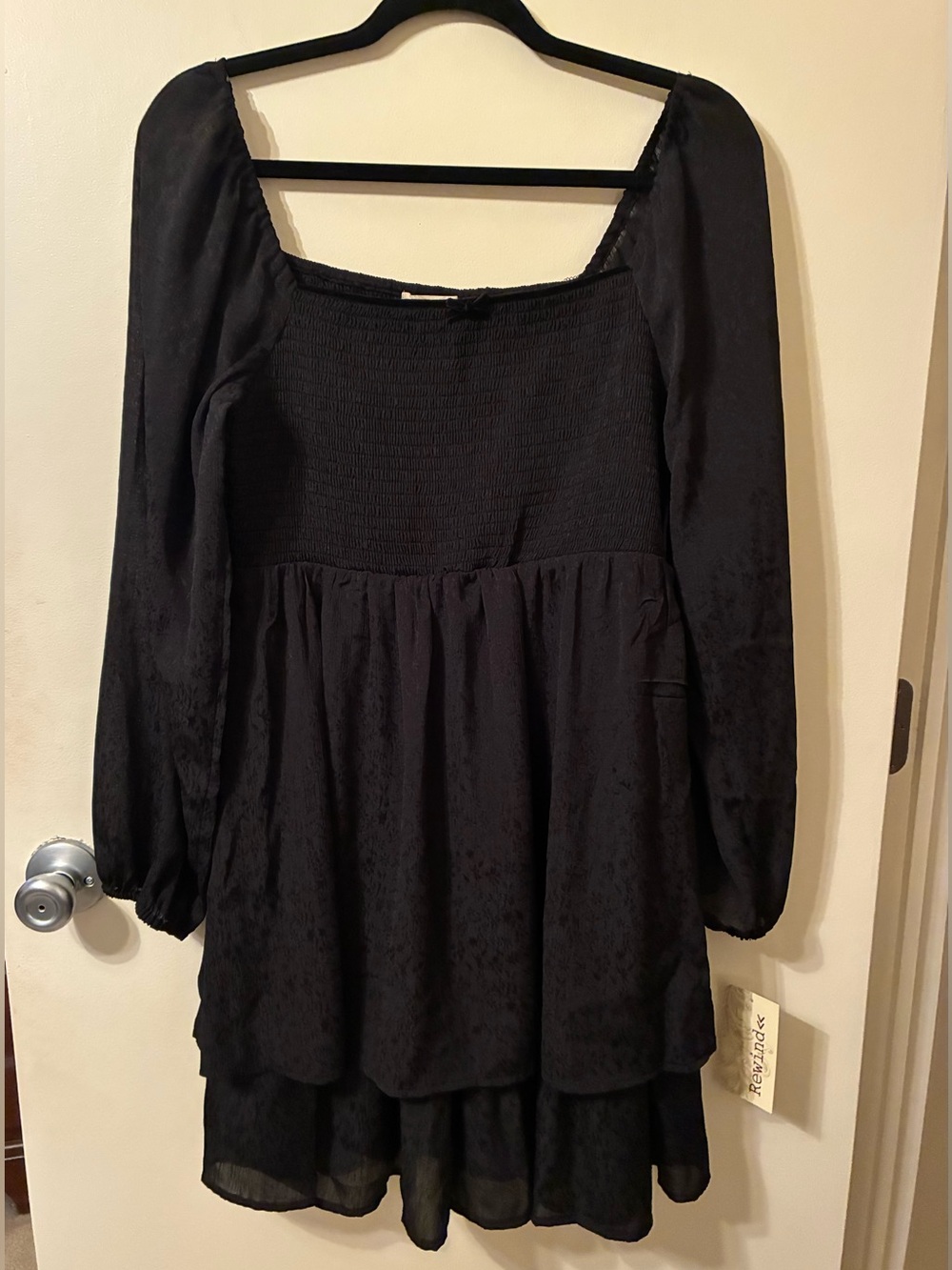 NWT Rewind Kohl's Black Smocked Clip Dot
Long Sleeve Skater Mini Dress Jrs XL